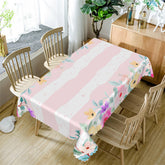 Lofaris Colorful Flower Pink Wave Stripe Kitchen Tablecloth
